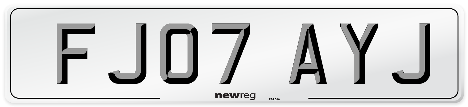 FJ07 AYJ Number Plate from New Reg